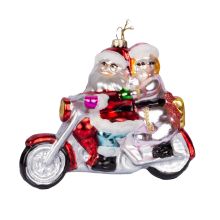 Ziemassvētku rotājums JOY SANTA MOTORBIKE 13.4cm, stikls