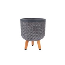 Plant holder SKY PAO D24xH29.6cm, dark grey, with wood legs