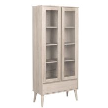 Skapis - vitrīna NAGANO 80x37xH178cm ar 2 stikla durvīm un atvilktni, materiāls: masīvkoks/ozola finierējums