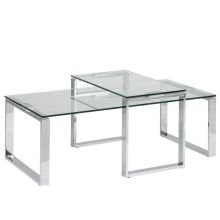 Kafijas galdiņš 2gab KATRINE 115x55xH37,5cm, 69x40xH45cm, virsma: 10mm caurspīdīgs stikls, rāmis: hromēts metāls