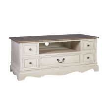 TV galds SAMIRA NEW 117x53xH50cm, 5 atvilktnes, materiāls: koks, krāsa: antīki balta/brūna