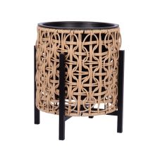 Planter WICKER with stand 28x28xH32cm, light brown