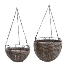 Hanging planter set 2pcs WICKER D30xH27cm, D25xH15cm, dark brown