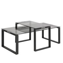 Kafijas galdiņš 2gab KATRINE 115x75xH51cm/ 69x40xH40cm, virsma: koks, ozolkoka finierējums, kājas: melns metāls