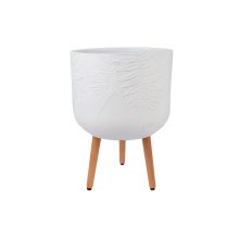 Plant holder SKY FERN D37xH52.3cm, white, with wood legs