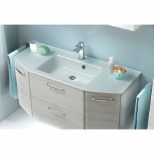 Washbasin cabinet with glass washbasin 936, 112x48xH53,5cm, white oak