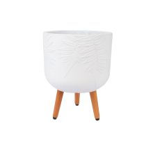 Plant holder SKY FERN D30xH39.5cm, white, with wood legs