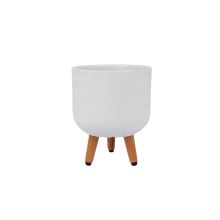 Plant holder SKY SELENA D24xH29.6cm, white, with wood legs