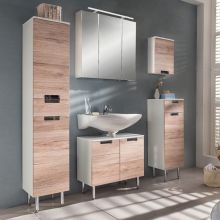 Vannas istabas mēbeļu komplekts ar LED apgaismojumu MARS ozols/balta glancēta