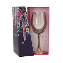 Wine goblet FLOW "Amazing Friend" H23,7cm 450ml, transparent glass, pink box