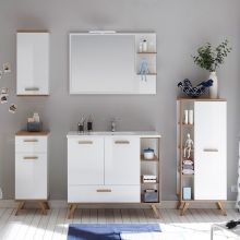Bathroom set with washbasin 923 white/oak, LED, with wall cabinet
