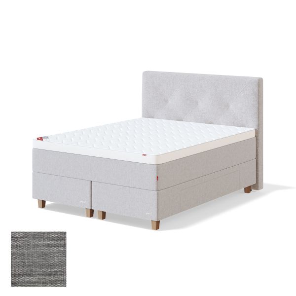 Continental bed with drawer BLACK CONTINENTAL MANGO 180x200cm, firm, light grey