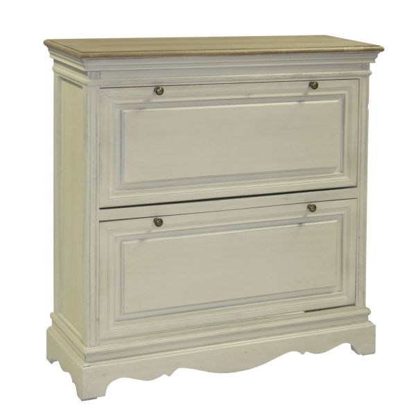 Shoe cabinet SAMIRA 92,5x32xH97cm, antique white/natural