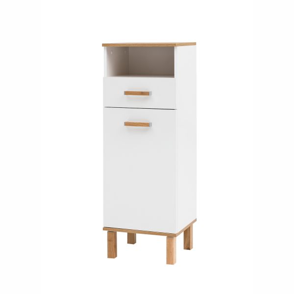 Lower bathroom cabinet PADUA 40x35xH114,5cm, white gloss/oak