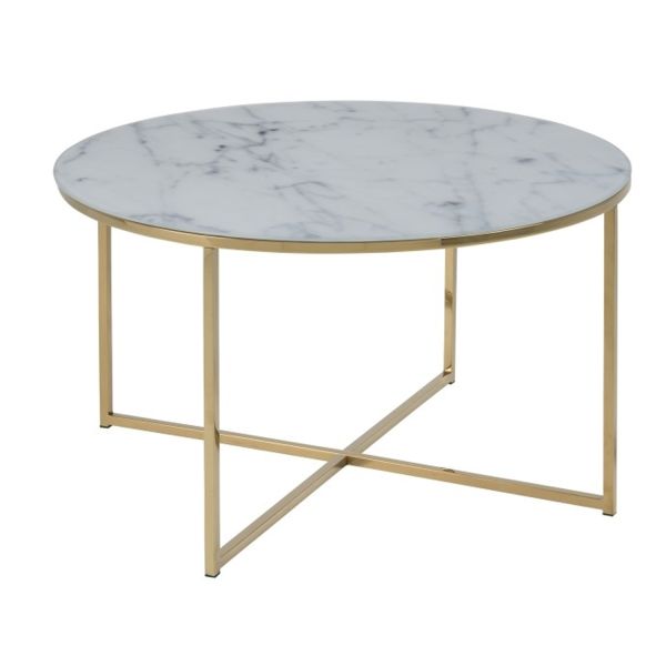 Kafijas galdiņš ALISMA D80xH45cm, balts/zelts