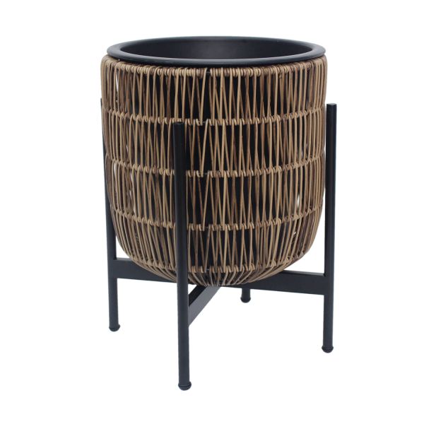 Planter WICKER with stand 30x30xH38cm, light brown