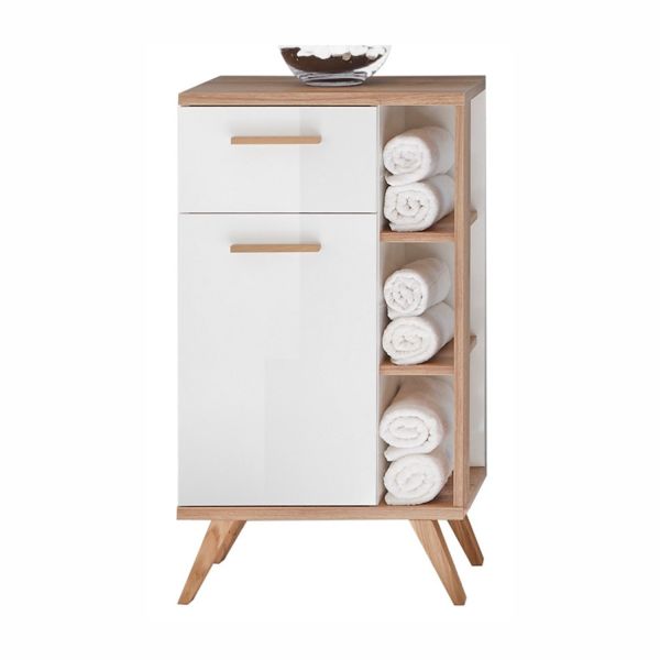 Lower bathroom cabinet 923, 35,5x33xH89,5cm, white / oak