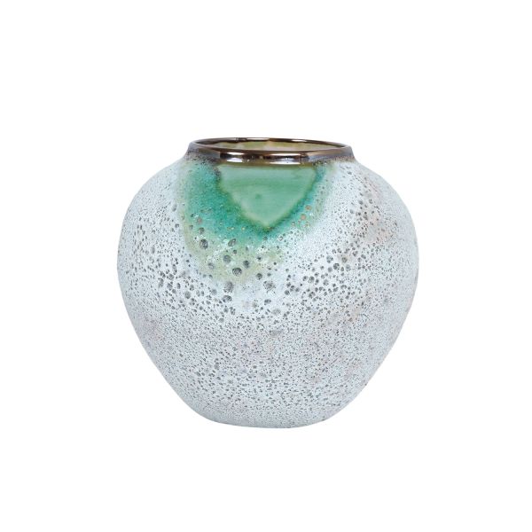 Ceramic vase TITAN STONE H18cm, green/white texture