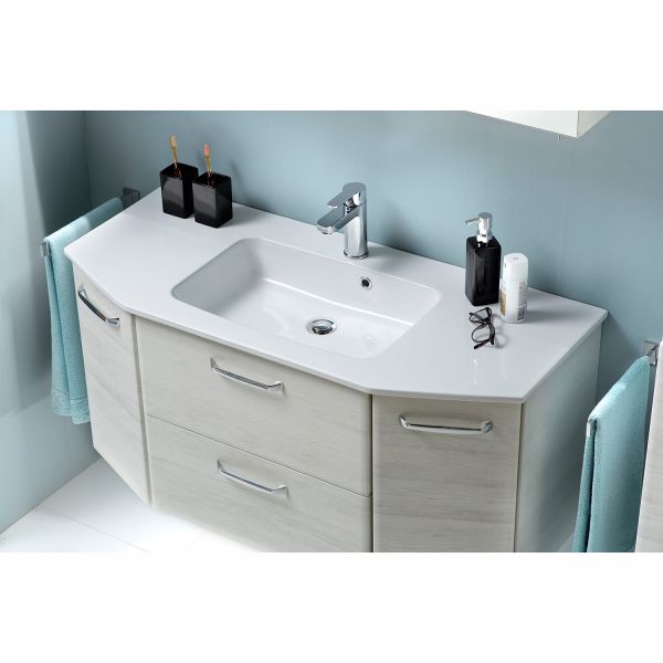 Washbasin cabinet with mineral marble washbasin 936, 112x48xH53,5cm, white oak