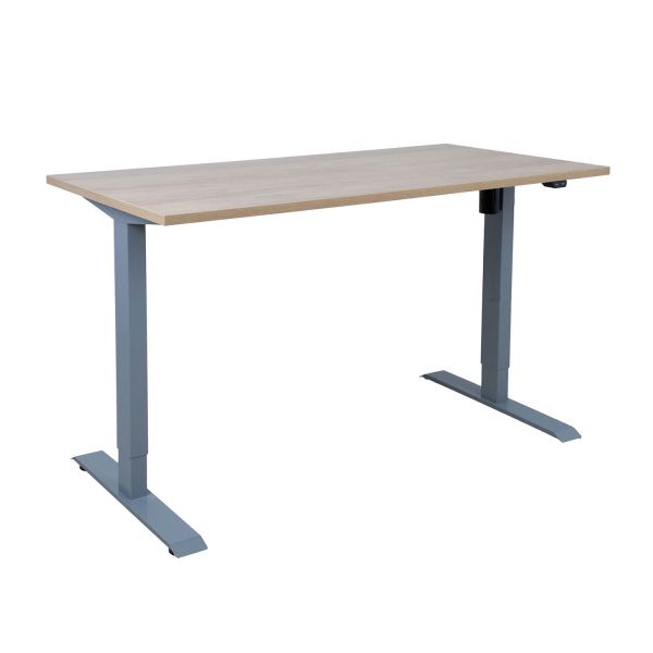 Desk ERGO with 1 motor 140x70xH71-121cm, hickory/silver grey