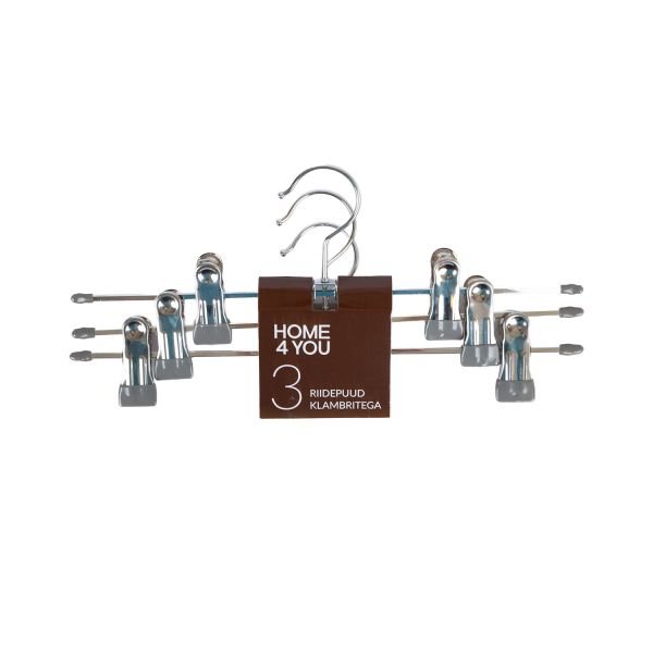 Cloth hangers 3pcs metal, with clips, grey