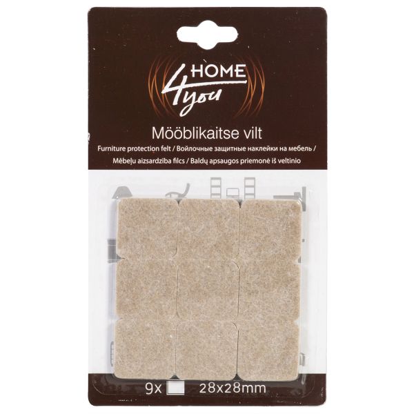 Furniture protective felt pads 28x28mm, 9pcs, beige