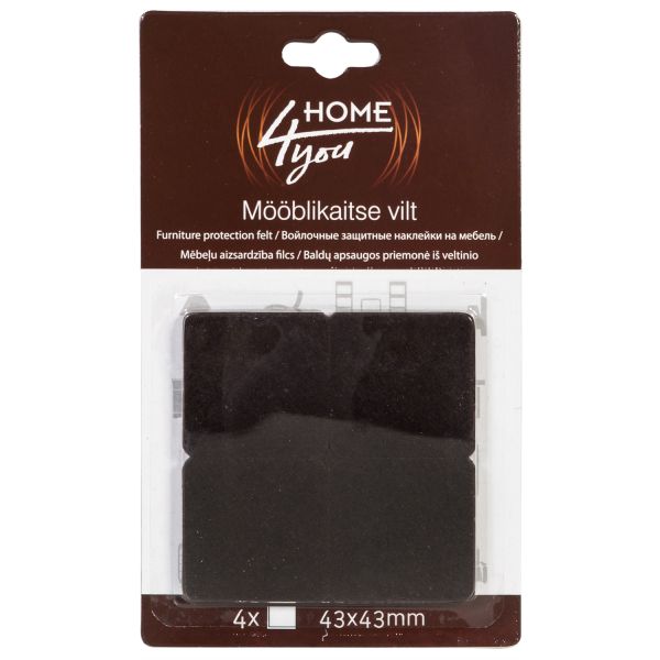 Furniture protective felt pads 43x43mm, 4pcs, black