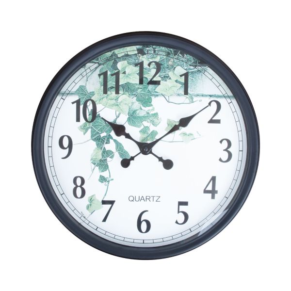 Wall clock BARRY D40cm, black frame, plant print