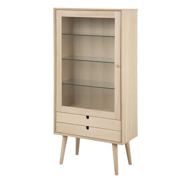 Шкаф-витрина CENTURY 72x36xH143,2см, с 2 ящиками и стеклянная дверь, материал: шпон дуба/мебельная доска