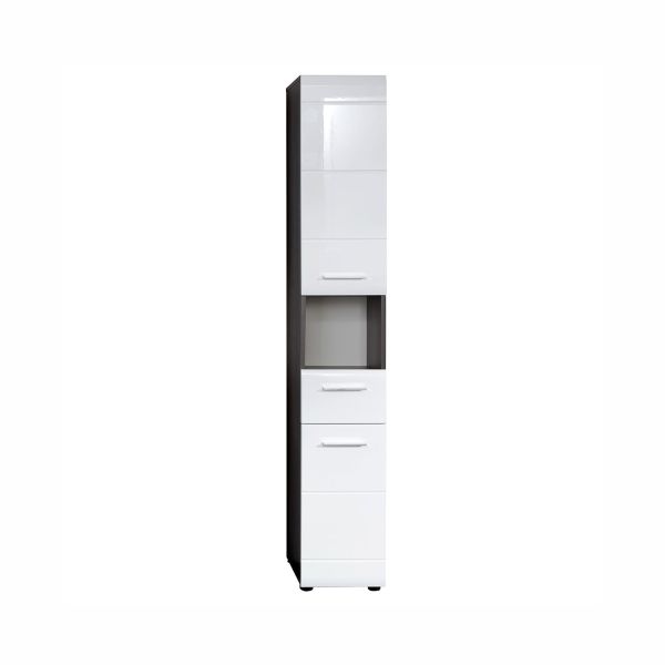 Bathroom cabinet LINE 30x31xH182cm, grey/white gloss