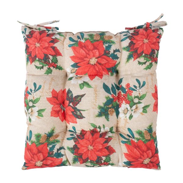 Cushion for chair, WINTER FLOWERS 40x40cm, poinsettia