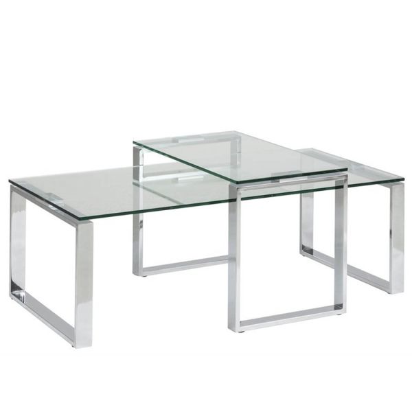 Kafijas galdiņš 2gab KATRINE 115x155xH35cm/ 69x40xH40cm, virsma: 10mm caurspīdīgs stikls, rāmis: hromēts metāls