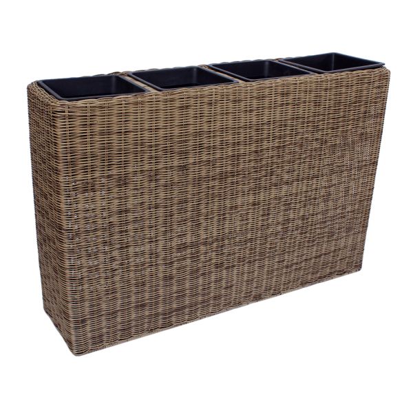 Flower box WICKER 89x24xH60cm, light brown