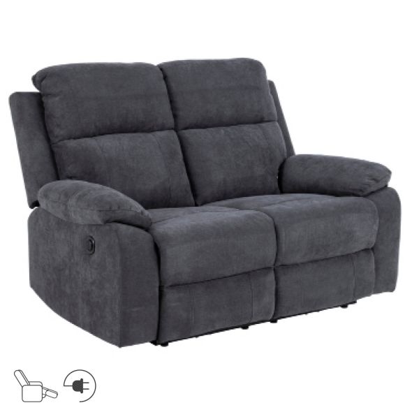 Sofa MORA 2-seater, recliner, dark grey