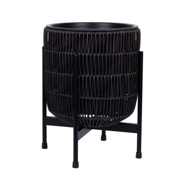 Planter WICKER with stand 30x30xH38cm, black
