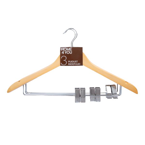 Cloth hangers 3pcs, with clips, natural