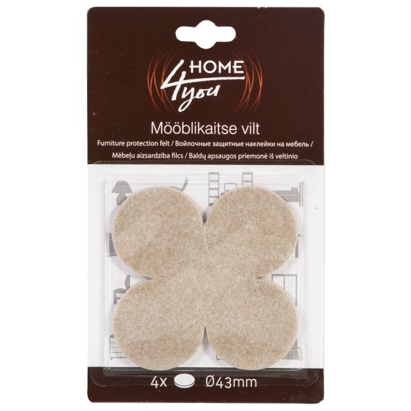 Furniture protective felt pads D43mm, 4pcs, beige