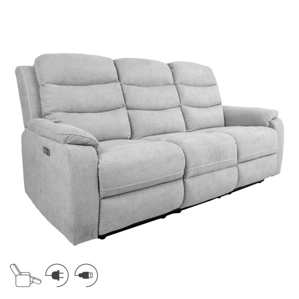 Dīvāns MIMI 3-vietīgs 208x93xH102cm, elektriskais dīvāns, gaiši pelēks