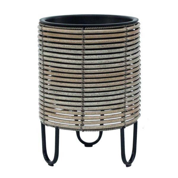 Planter WICKER D25xH35cm, beige-grey