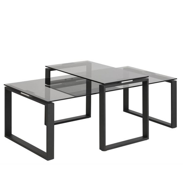 Kafijas galdiņš 2gab KATRINE 115x75xH51cm/ 69x40xH40cm, virsma: koks, ozolkoka finierējums, kājas: melns metāls