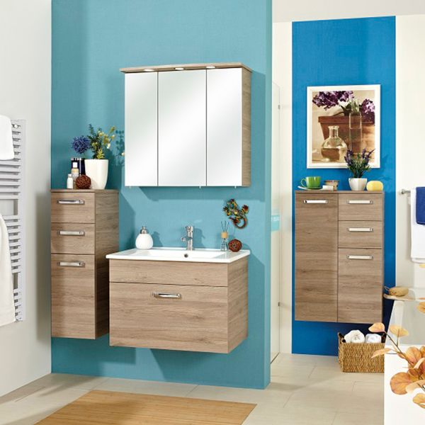Bathroom set with washbasin 313 oak, LED, with mirror cabinet