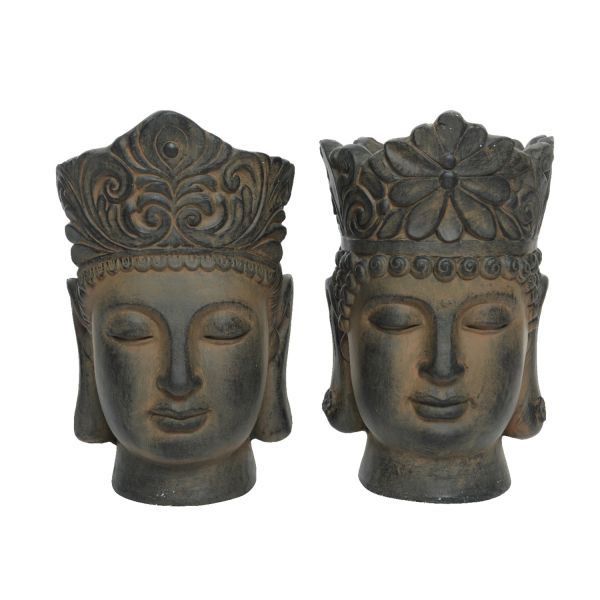 Puķu pods BUDHA HEAD H36cm, brūns, mix