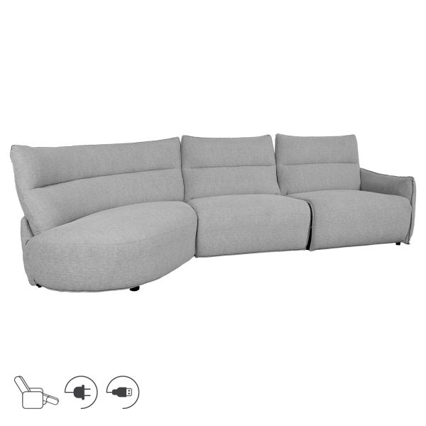 Stūra dīvāns CANNES KS, elektrisks krēsls, pelēks