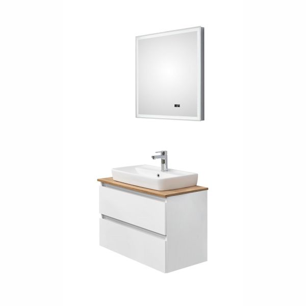 Bathroom set with washbasin 360 white gloss, LED