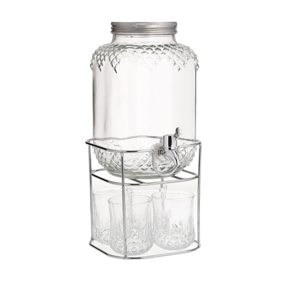 Glass jar +4glasses PARTY SET 4L, with a stand