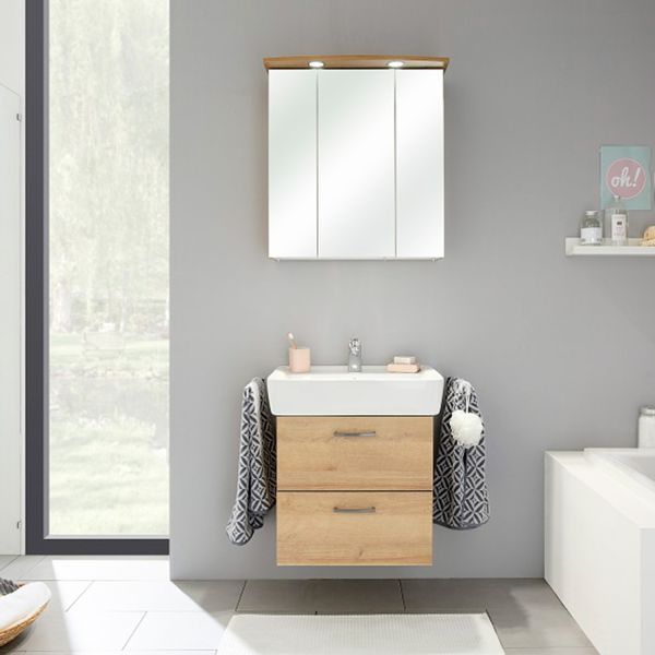 Bathroom set with washbasin 919 oak, LED, with mirror cabinet