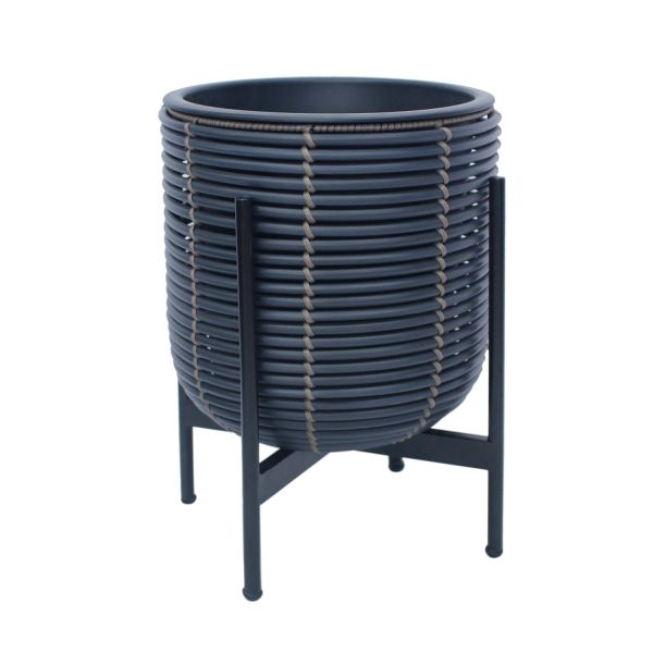 Planter WICKER with stand 30x30xH38cm, black/brown