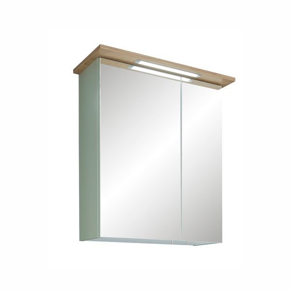 Mirror cabinet with LED lighting 84-I, 60x20xH72cm, sage/oak