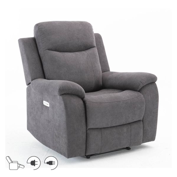 Recliner armchair MILO with electric mechanism, grey