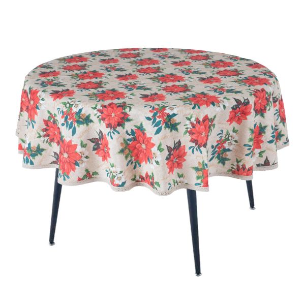 Table mat WINTER FLOWERS D170cm, poinsettias